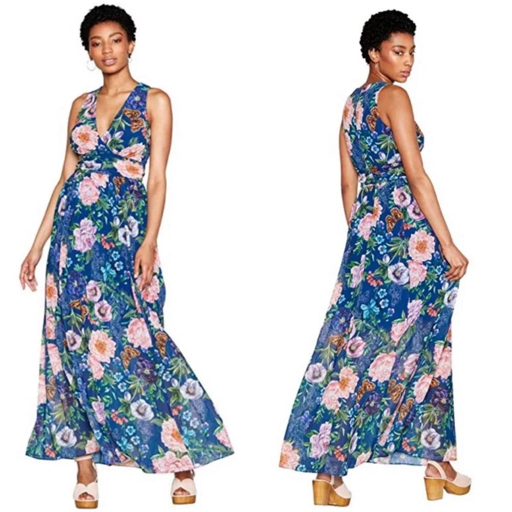 Vibrant Floral Print V Neck Occassion Maxi Dress - Picture 5 of 12